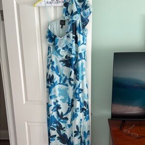 Adrianna Papell Blue Floral One Shoulder Dress